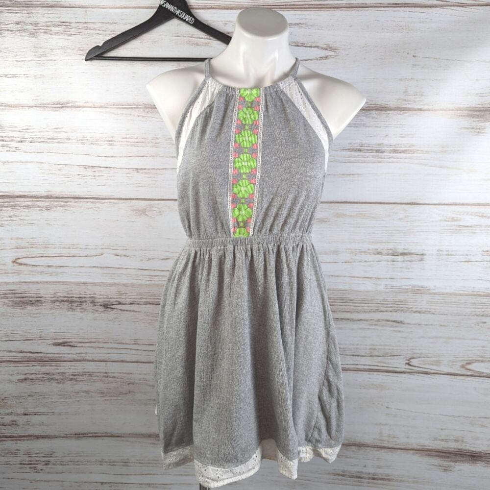 So Juniors Eyelet Lace Gray Sundress Halter Sz XXL 16